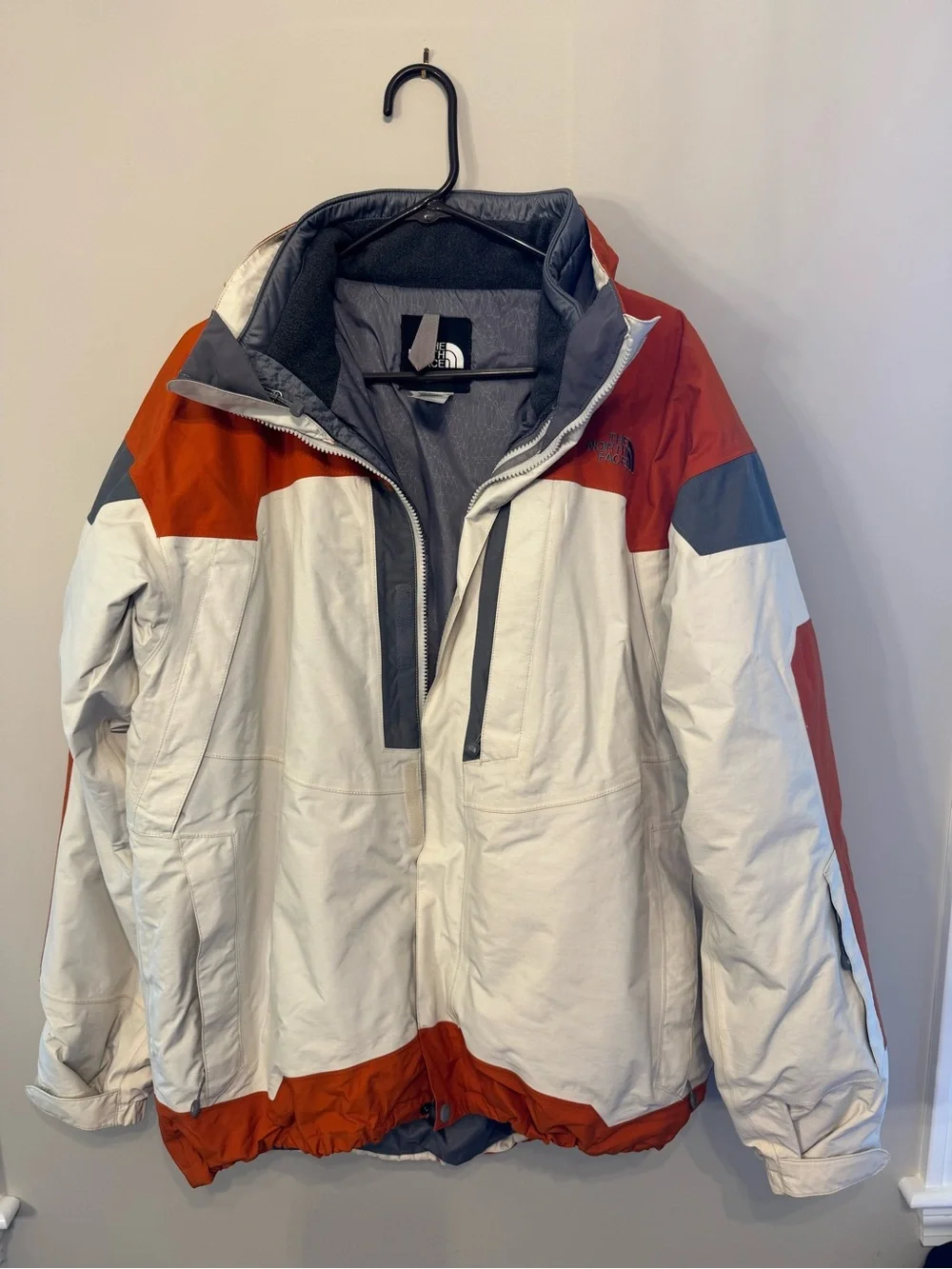 The North Face HyVent Colorblock Ski Jacket Cream Orange Gray Vintage Men's Sz L